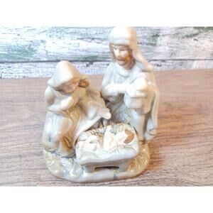 Nativity Scene Glazed Pottery Figurine Mary Joseph Jesus one pc Neutral Natural